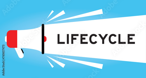Color megaphone icon with word lifecycle in white banner on blue background