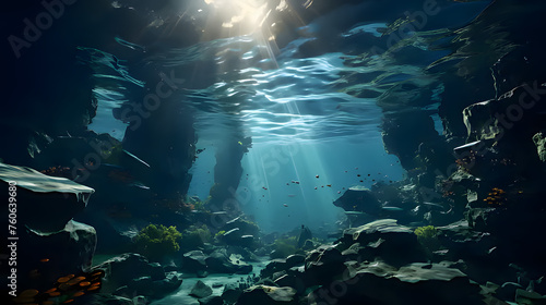 underwater scene with fishes. Generative AI