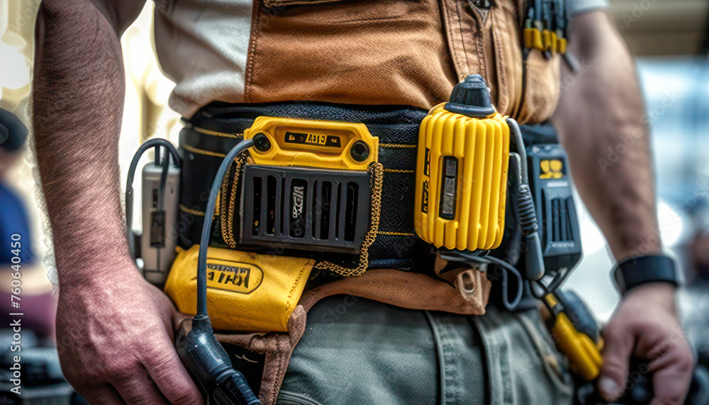 Close-up of Worker with Tool Belt and Equipment