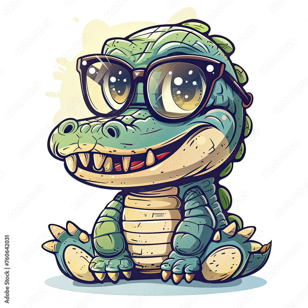 Obraz premium Summer Crocodile Wearing Glasses, Isolated Transparent Background Images