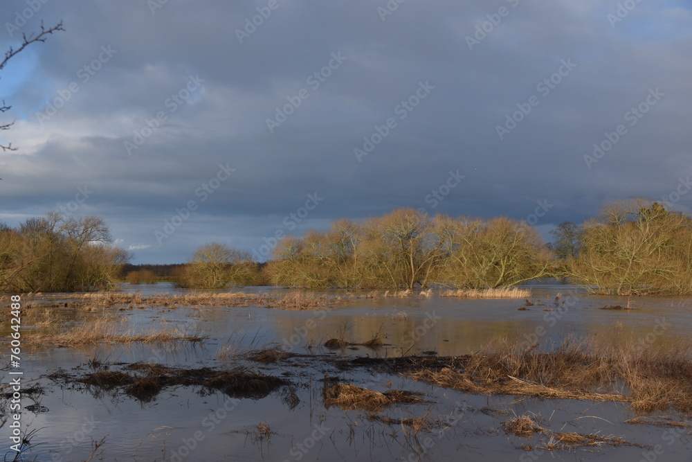 the flooded landscape at Pershore at the beginning of the year 2024 the flooded landscape at Pershore at the beginning of the year 2024