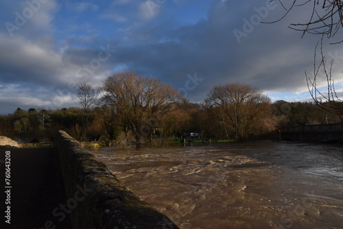 the flooded landscape at Pershore at the beginning of the year 2024