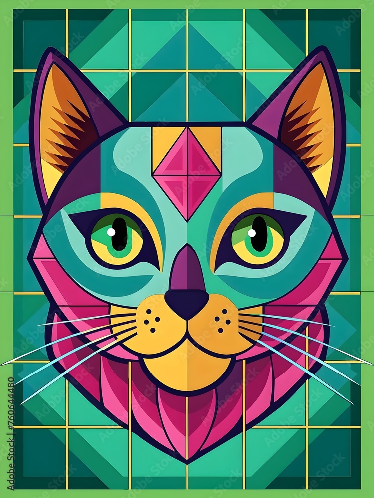 Colorful Geometric Cat Illustration