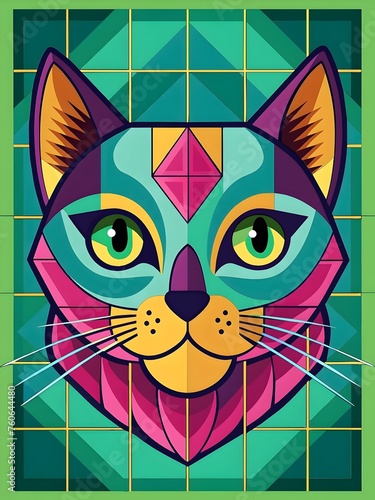 Colorful Geometric Cat Illustration
