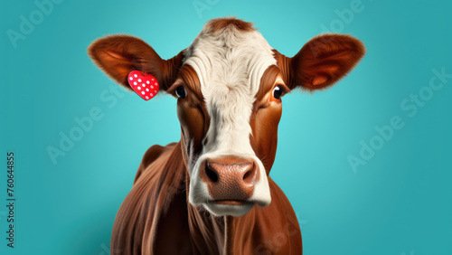 Cow on a blue background. Wallpaper 4k. © Andriy