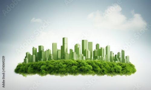 Urban landscape  city skyline with green tree frames 