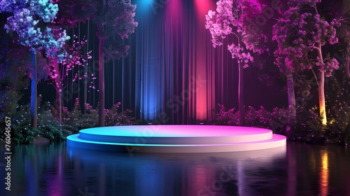 Nighttime Rainbow Stage by the Lake photo