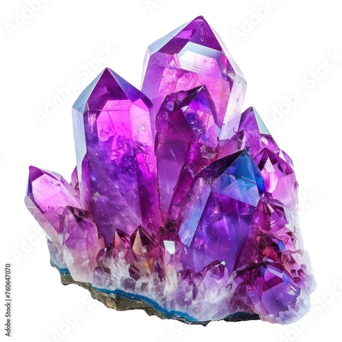 Amethyst Crystal Cluster with Vibrant Color and Shimmering Facets isolated on transparent background