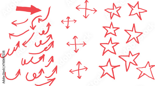 doodle effect set of arrows vector. crayon texture pencil effect. arrow texture stain set. emphasis  star  arrow mark element. Hand drawn stroke  Vector