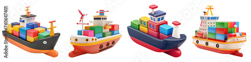 Toy Cargo Ship with Containers clipart collection, symbol, logos, icons isolated on transparent background