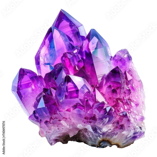 Amethyst Crystal Cluster with Vibrant Color and Shimmering Facets isolated on transparent background