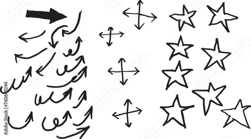 doodle effect set of arrows vector. crayon texture pencil effect. arrow texture stain set. emphasis  star  arrow mark element. Hand drawn stroke  Vector