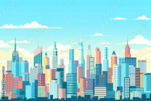 City skyline illustration. Urban landscape. Daytime cityscape in flat style.