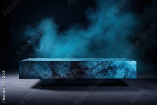 a large azure marble coffee table in the background, in the style of smokey background, mysterious atmosphere