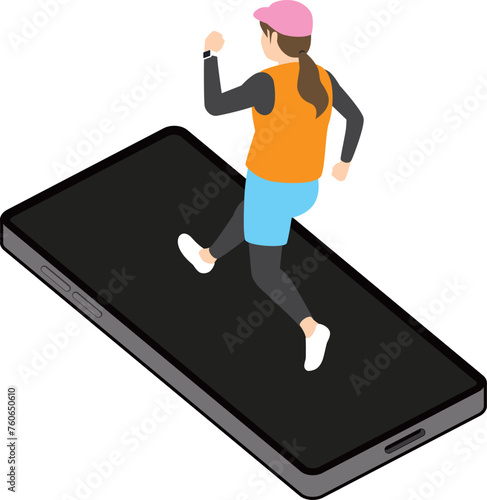スマホでランニングする女性