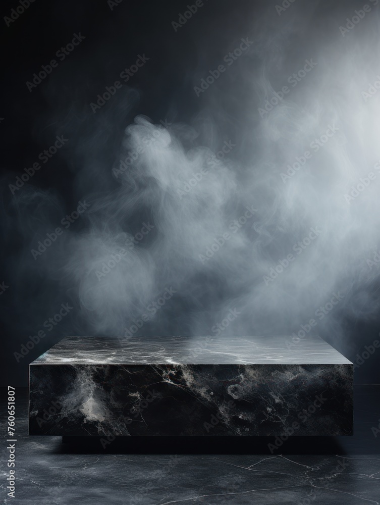 a large Gray marble coffee table in the background, in the style of smokey background