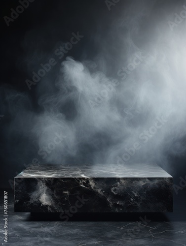 a large Gray marble coffee table in the background, in the style of smokey background