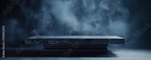 a large Indigo marble coffee table in the background, in the style of smokey background