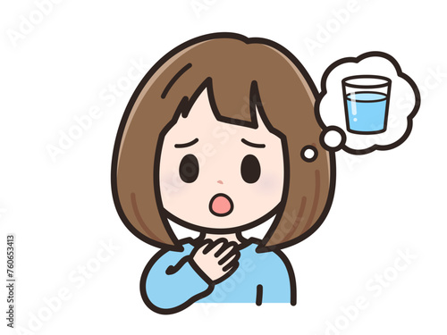 喉が渇いたの若い女性のイラスト