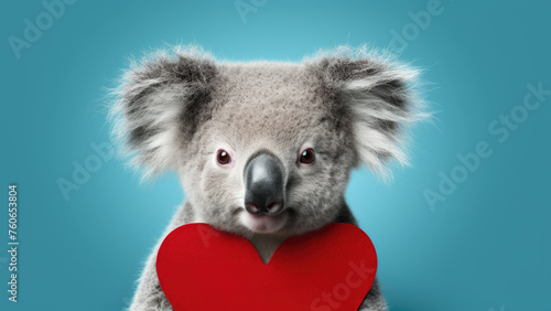 Purr-fect Love: Koala on Blue Background with Heart