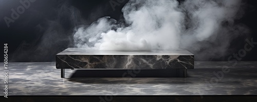 a large Silver marble coffee table in the background, in the style of smokey background