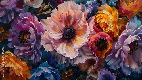 Oil painting flowers art on canvas wallpaper background