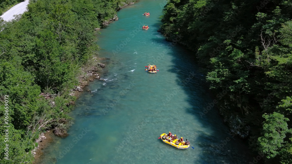 Rafting boat on summer mountain river