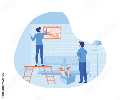 Home repair services, professional workers Ladders for repair tools. flat vector modern illustration