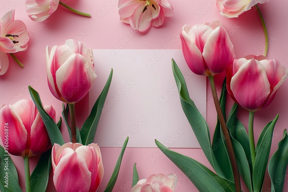 AI Generated Mother's day, Valentine's Day background concept with tulip flower, blank greeting card. AI Generated Mother's day, Valentine's Day background concept with tulip flower, blank greeting card.
