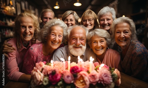 Group of Older People Around Birthday Cake