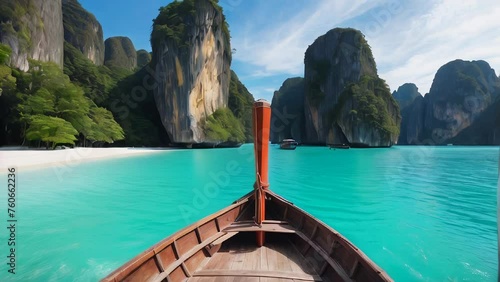 long tail boat sailing in the tropical. Beautiful summer vacation destination. Travel,Holiday concept. photo