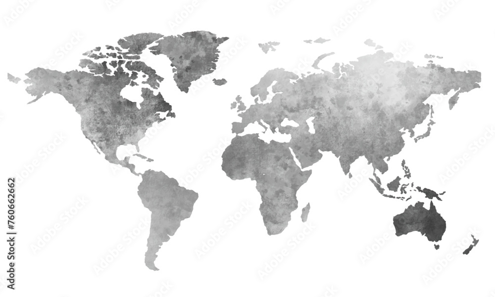 Grey color world map watercolor vector background