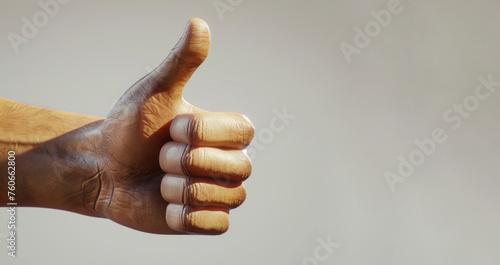 A thumbs-up sign is isolated on white, with a aesthetic and massurrealism. photo
