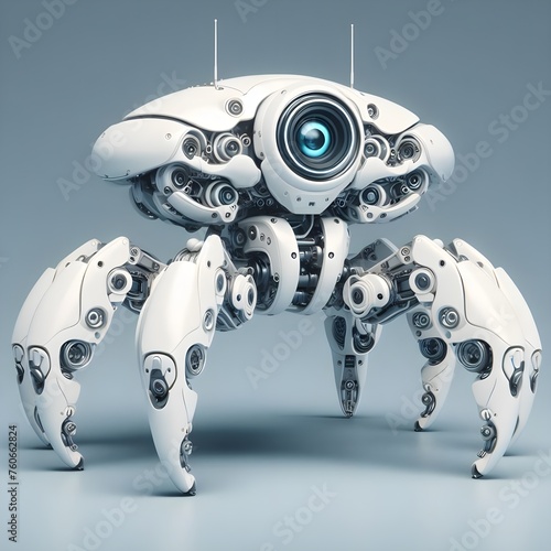 AI GENERATES 3D FUTURISTIC CRABS ROBOT SCI-FI BLACK AND WHITE COLOR WITH A CAMERA ON SEVERAL SIDES © LordOttori