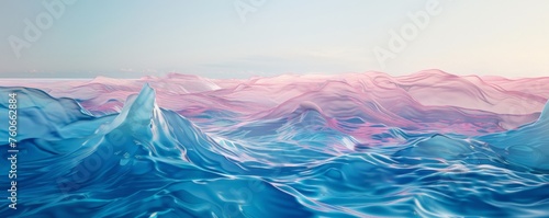 An abstract ocean in blue and pink, with desertwave elements, luminous shadows, and topographical accuracy. © Duka Mer