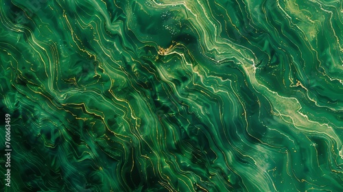 A close-up view of a green leaf, with fields of brushstrokes, a texture-based design, an aerial view, and wavy resin sheets. photo