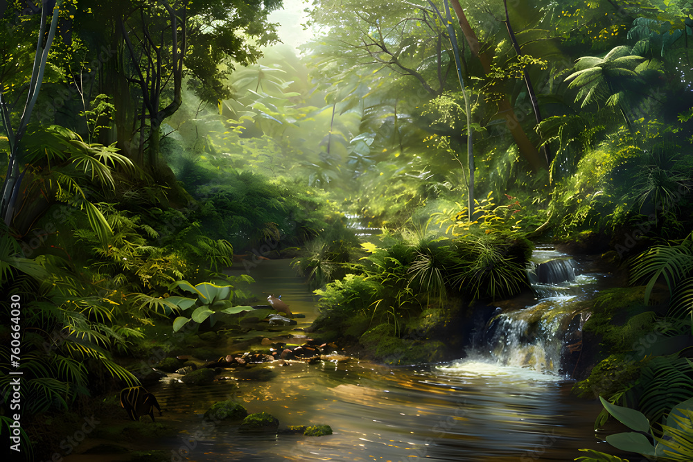 stream in the forest. Generative AI stream in the forest. Generative AI