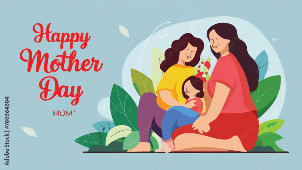 Charming Mother's Day Vector Art: Delightful Flat Design Illustration