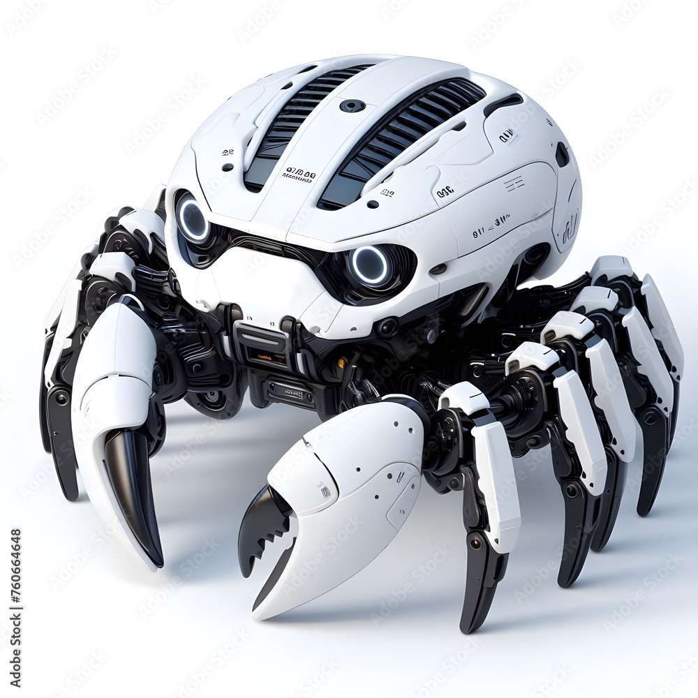 AI GENERATES 3D FUTURISTIC CRABS ROBOT SCI-FI BLACK AND WHITE COLOR WITH A CAMERA ON SEVERAL SIDES AI GENERATES 3D FUTURISTIC CRABS ROBOT SCI-FI BLACK AND WHITE COLOR WITH A CAMERA ON SEVERAL SIDES
