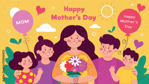 Charming Mother's Day Vector Art: Delightful Flat Design Illustration