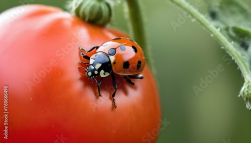 A Ladybug Resting On A Ripe Tomato