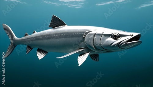 A Sleek Silver Barracuda Hunting In The Depths Of © Sehrish