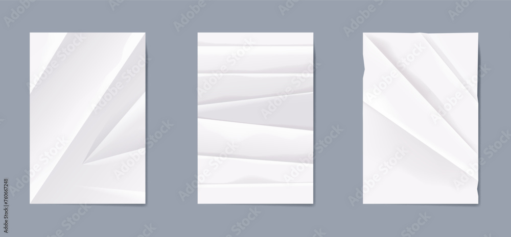 Folded And Wrinkled Paper Sheets, Realistic 3d Vector White, Blank Mockups With A Crumpled Texture And Creases