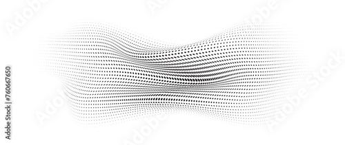 Flowing Wave Dot Halftone Pattern: Curve Gradient Shape on Transparent Background. Suitable for AI, Tech, Network, Digital, Science, and Technology Themes.