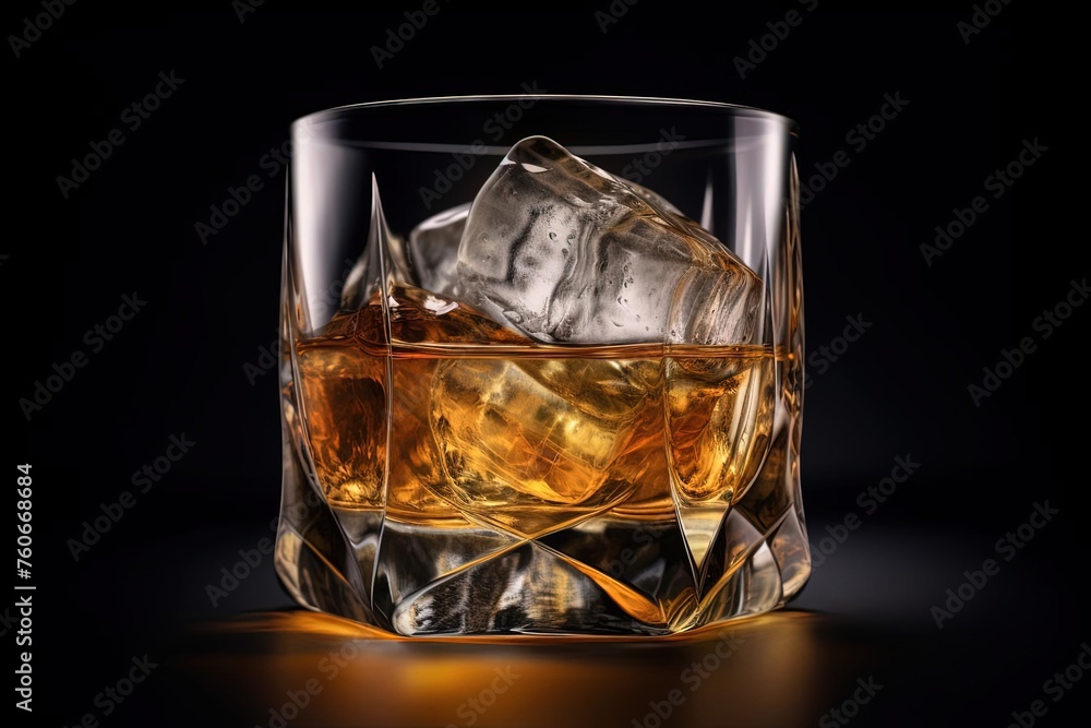 Glass of Whisky with Ice on Table