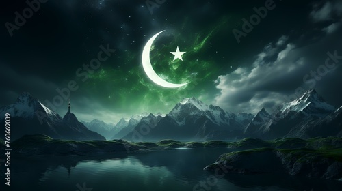 Fantasy night sky with moon and stars. 3D Rendering