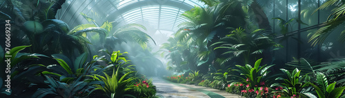 illustration of a futuristic arboretum where plants have bioluminescent qualities and thrive in a zero-gravity environment photo