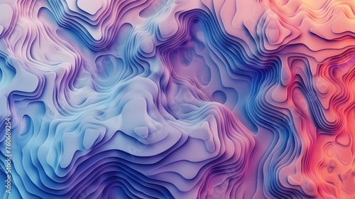 3D Abstract Topographical Map of Undulating Wavy Patterns in Surreal Color Gradients