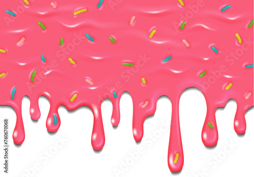 Dripping pink donut glaze. Sweet icing horizontal border