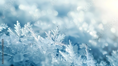 Winter's Ethereal Beauty: Delicate Ice Crystals and Snowflakes in Soft Focus Bokeh Effect